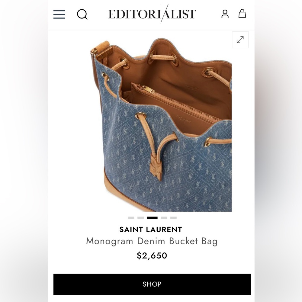Large Saint Laurent Blue and Tan Tote Bag with Luxe Leather Accents - Picture 9 of 11